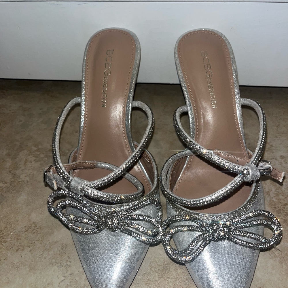 BCBGeneration Glittering Silver Bow Heels